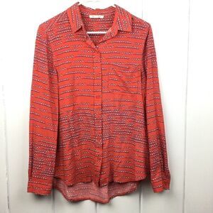 Beachlunchlounge Orange Button Down Coral Hearts Top, Size Small‎